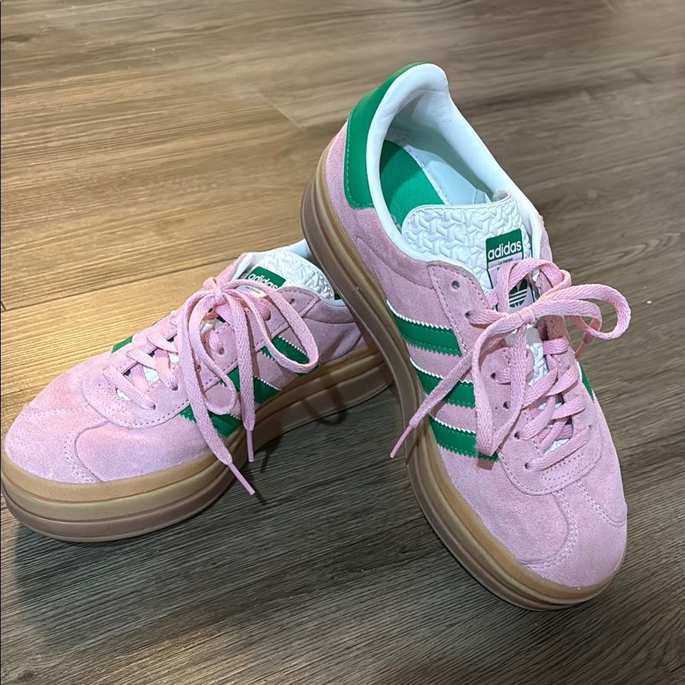 Adidas Women's Suede Pink and Green Sneakers